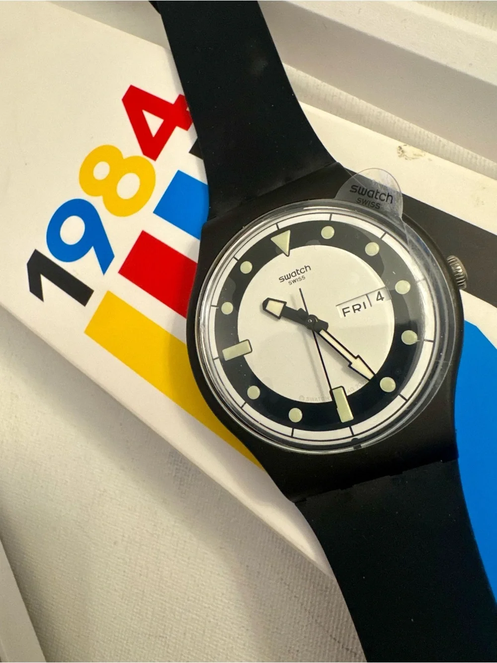 Swatch 1984 Reissue Watch, Black Diver, Waterproof, Bio-Sourced Material - NIB